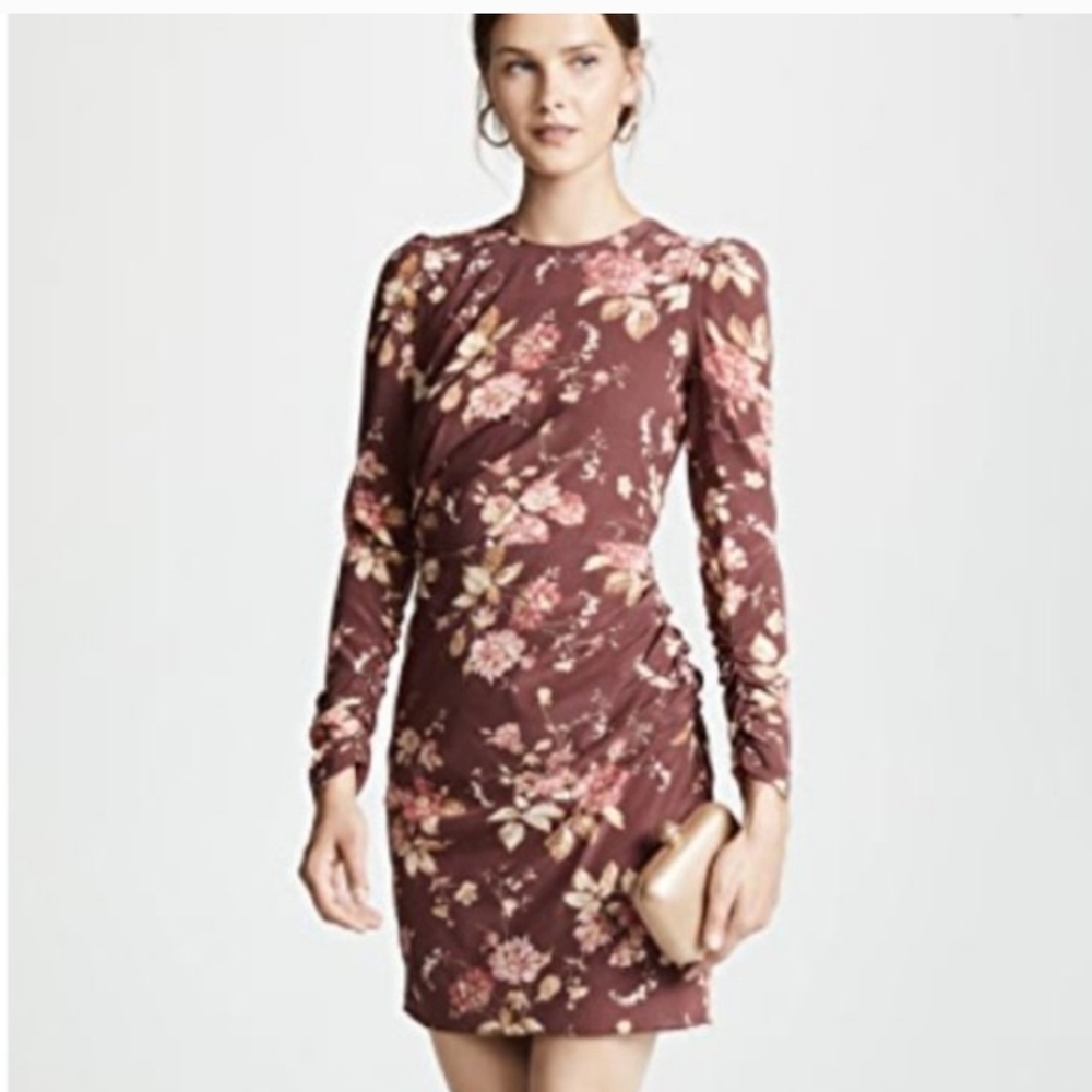 Zimmermann Unbridled Draped Mini Dress Garnet Garden Floral   US Size 6-8
